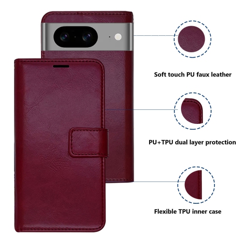 Étui portefeuille magnétique XCRS, pochette en cuir de polyuréthane avec fente pour carte et support pour Google Pixel 8 2023