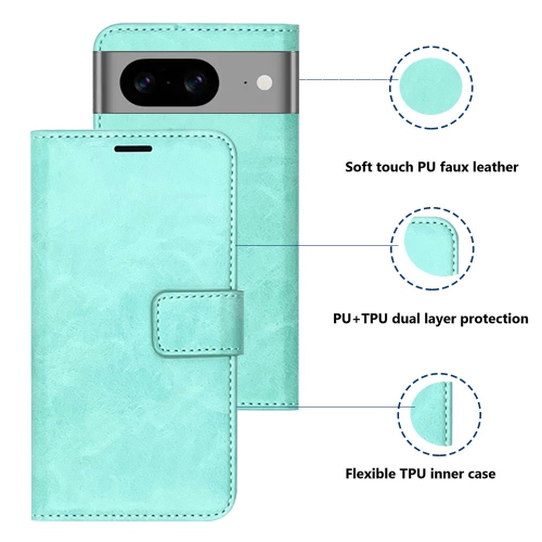 XCRS Folio Magnetic Wallet Cover, PU Leather Pouch with Card Slot and Stand Case for Google Pixel 8 2023