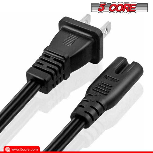 5 Core Extra Long 6ft 2 Prong Non-Polarized AC Wall Power Cable 2 Slot Cord for HP Dell Samsung Sony Asus Acer Toshiba Laptop Charger LED LCD Monitor