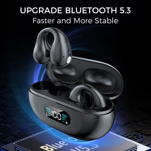 Alpha Digital Wireless TWS Bluetooth 5.3 Earbuds-Open Ear/Clip-on- 18-Hr Playtime, HiFi Stereo, Touch Ctrls, 350mAh Case-Black