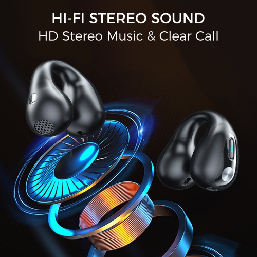 Alpha Digital Wireless TWS Bluetooth 5.3 Earbuds-Open Ear/Clip-on- 18-Hr Playtime, HiFi Stereo, Touch Ctrls, 350mAh Case-Black