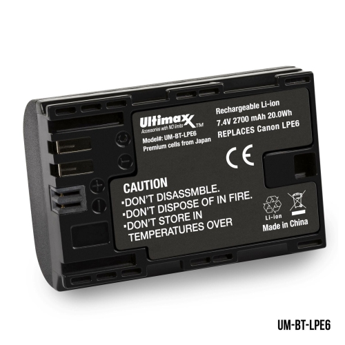 Chargeur de voyage et batterie de remplacement d'ULTIMAXX pour Canon LPE6