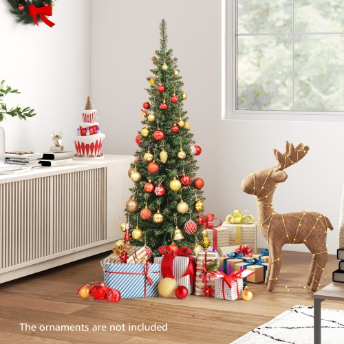 Topbuy 5/6/7/8/9FT Artificial Christmas Tree Pre-lit Pencil Xmas Tree with 296/390/499/591/699 Branch Tips 150/180/200/300/400 Warm White LED Lights