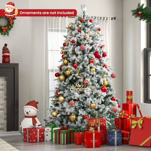 ToprBuy – Arbre de Noël artificiel illuminé de 6/7 pi, arbre de Noël enneigé avec 250/300 lumières à DEL blanc chaud, 752/1096 pointes mixtes
