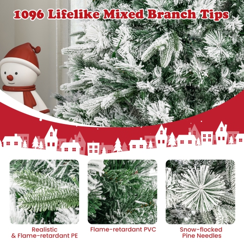 ToprBuy – Arbre de Noël artificiel illuminé de 6/7 pi, arbre de Noël enneigé avec 250/300 lumières à DEL blanc chaud, 752/1096 pointes mixtes