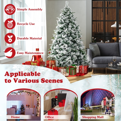 ToprBuy – Arbre de Noël artificiel illuminé de 6/7 pi, arbre de Noël enneigé avec 250/300 lumières à DEL blanc chaud, 752/1096 pointes mixtes