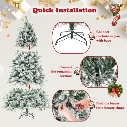 ToprBuy – Arbre de Noël artificiel illuminé de 6/7 pi, arbre de Noël enneigé avec 250/300 lumières à DEL blanc chaud, 752/1096 pointes mixtes