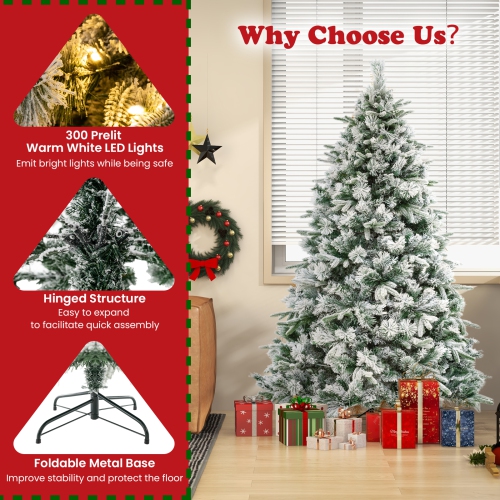 ToprBuy – Arbre de Noël artificiel illuminé de 6/7 pi, arbre de Noël enneigé avec 250/300 lumières à DEL blanc chaud, 752/1096 pointes mixtes