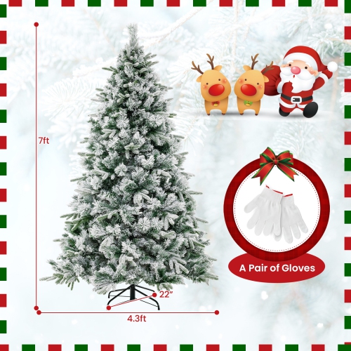 ToprBuy – Arbre de Noël artificiel illuminé de 6/7 pi, arbre de Noël enneigé avec 250/300 lumières à DEL blanc chaud, 752/1096 pointes mixtes