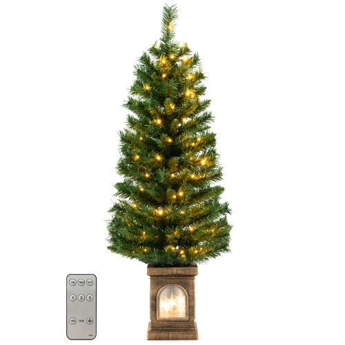 TOPBUY  1PC/2PCs 4Ft Artificial Potted Christmas Tree Pe-Lit Entrance Tree With 100 Led Lights 3 Lighting Modes 4-Level Adjustable Brightness