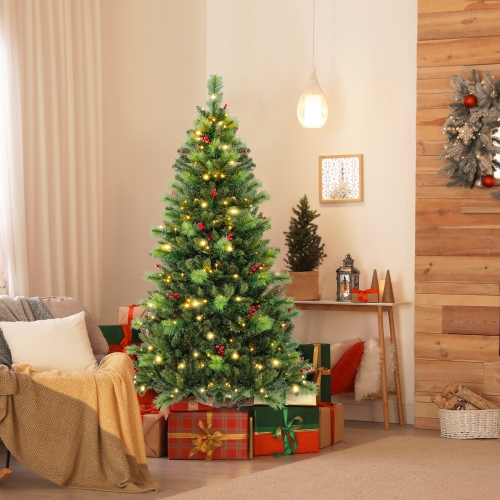 Topbuy 6/7/8 FT Artificial Christmas Tree Pre-lit Xmas Tree with 670/974/1272 Branch Tips Pine Needles 300/400/500 Multi-Color & Warm-White LED Lights