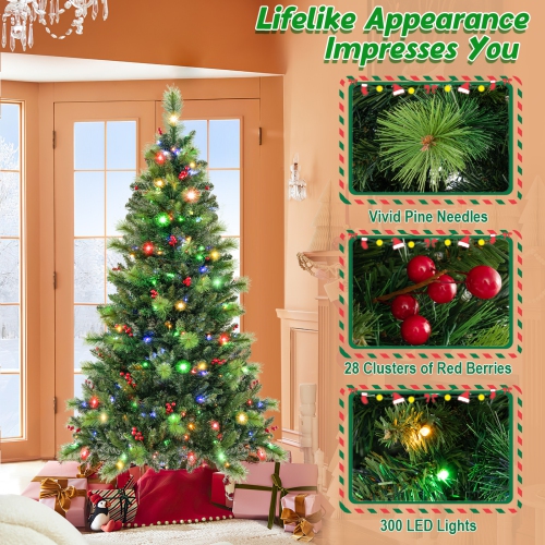 Topbuy 6/7/8 FT Artificial Christmas Tree Pre-lit Xmas Tree with 670/974/1272 Branch Tips Pine Needles 300/400/500 Multi-Color & Warm-White LED Lights