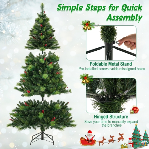 Topbuy 6/7/8 FT Artificial Christmas Tree Pre-lit Xmas Tree with 670/974/1272 Branch Tips Pine Needles 300/400/500 Multi-Color & Warm-White LED Lights