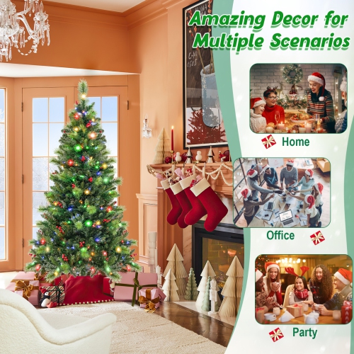 Topbuy 6/7/8 FT Artificial Christmas Tree Pre-lit Xmas Tree with 670/974/1272 Branch Tips Pine Needles 300/400/500 Multi-Color & Warm-White LED Lights