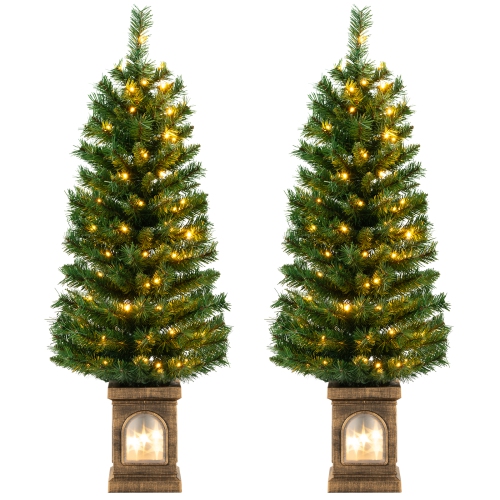 TOPBUY  1PC/2PCs 4Ft Artificial Potted Christmas Tree Pe-Lit Entrance Tree With 100 Led Lights 3 Lighting Modes 4-Level Adjustable Brightness