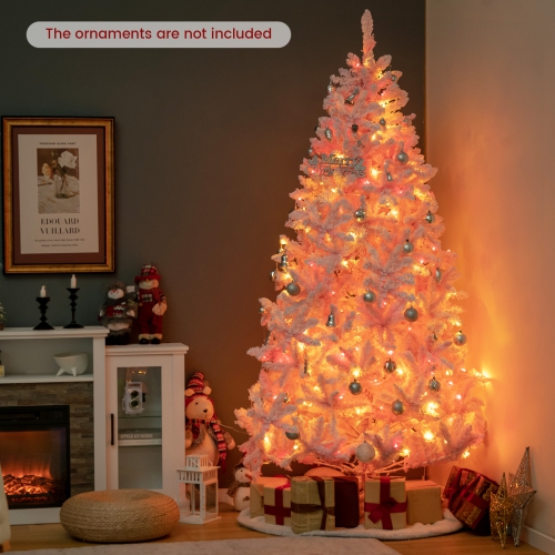 Topbuy 6/7FT Pink Artificial Christmas Tree Pre-lit Hinged Snow Flocked Xmas Tree with 808/1200 Branch Tips 8 Lighting Modes