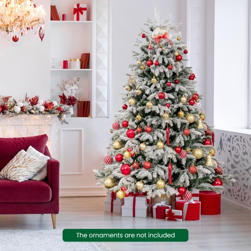 Topbuy 4.5/6/7 FT Pre-lit Artificial Christmas Tree Snow-flocked Xmas Tree with 200/350/450 Warm White LED Lights 688/1022/1328 Branch Tips