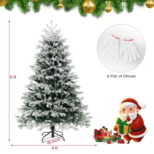 Topbuy 4.5/6/7 FT Pre-lit Artificial Christmas Tree Snow-flocked Xmas Tree with 200/350/450 Warm White LED Lights 688/1022/1328 Branch Tips