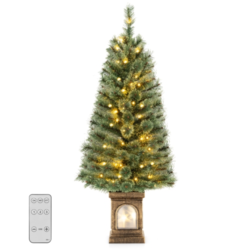 TOPBUY  4Ft Artificial Potted Christmas Tree Xmas Entrance Tree With 116 Branch Tips Pine Needles 100 Led Lights