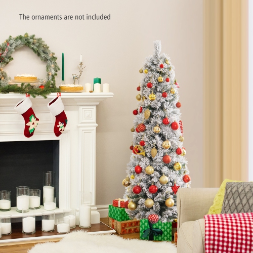 Topbuy 4,5/6/7FT Arbre de Noël artificiel illuminé à neige sapin de Noël avec 100/150/210 lumières blanches chaudes 258/373/466 pointes de branches