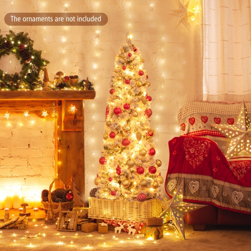 Topbuy 4,5/6/7FT Arbre de Noël artificiel illuminé à neige sapin de Noël avec 100/150/210 lumières blanches chaudes 258/373/466 pointes de branches