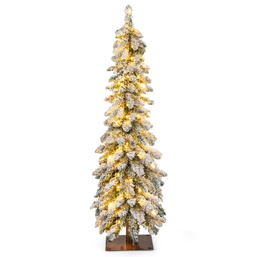 TOPBUY  4/5/6Ft Pre-Lit Artificial Christmas Tree Snow-Flocked Xmas Pencil Tree With 225/334/407 Branch Tips 100/150/250 Led Lights 2 Lighting Colors