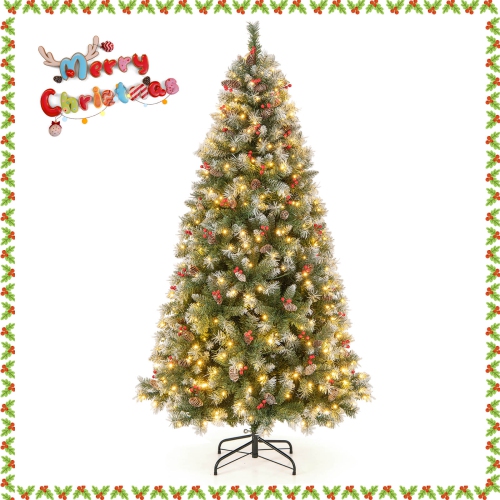 TOPBUY  5Ft/6.5Ft/7.5Ft/9Ft Pre-Lit Artificial Christmas Tree Pre-Decorated Hinged Xmas Tree \w 450/909/1368/1740 Branch Tips 200/420/560/650 Led