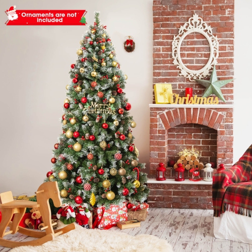 Topbuy 5ft/6.5ft/7.5ft/9ft Pre-lit Artificial Christmas Tree Pre-decorated Hinged Xmas Tree with 450/909/1368/1740 Branch Tips 200/420/560/650 LED