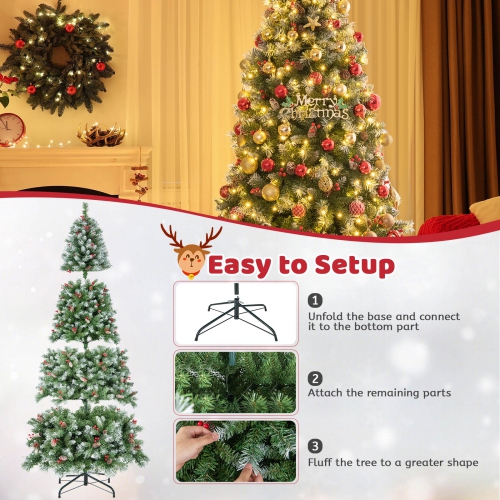 Topbuy 5ft/6.5ft/7.5ft/9ft Pre-lit Artificial Christmas Tree Pre-decorated Hinged Xmas Tree with 450/909/1368/1740 Branch Tips 200/420/560/650 LED