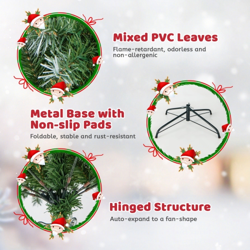 Topbuy 5ft/6.5ft/7.5ft/9ft Pre-lit Artificial Christmas Tree Pre-decorated Hinged Xmas Tree with 450/909/1368/1740 Branch Tips 200/420/560/650 LED