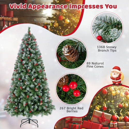 Topbuy 5ft/6.5ft/7.5ft/9ft Pre-lit Artificial Christmas Tree Pre-decorated Hinged Xmas Tree with 450/909/1368/1740 Branch Tips 200/420/560/650 LED