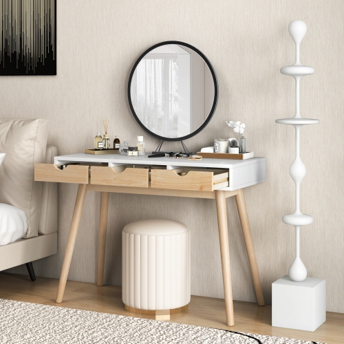 Topbuy Computer Desk with Storage 40" Wood Modern Writing Desk with 3 Drawers Rubber Wood Legs Computer Desk Study Desk