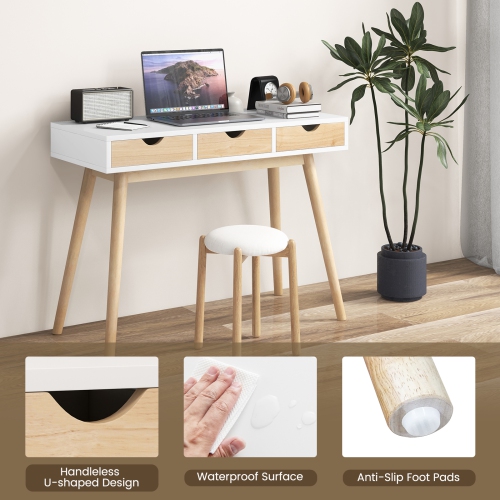 Topbuy Computer Desk with Storage 40" Wood Modern Writing Desk with 3 Drawers Rubber Wood Legs Computer Desk Study Desk