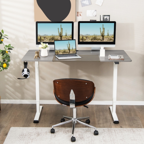 Topbuy Height Adjustable Electric Standing Desk 55" x 28" Sit to Stand Electric Desk w/ Metal Frame & Powerful Motor Natural / Rustic Brown / Gray /