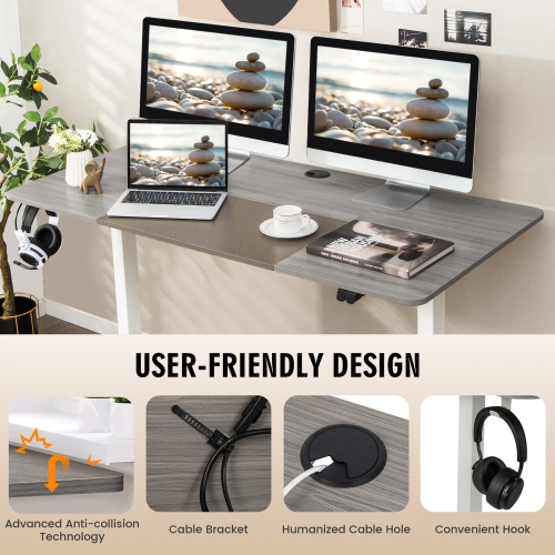 Topbuy Height Adjustable Electric Standing Desk 55" x 28" Sit to Stand Electric Desk w/ Metal Frame & Powerful Motor Natural / Rustic Brown / Gray /