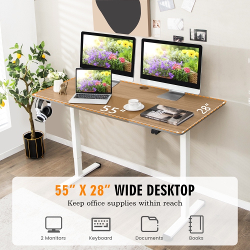 Topbuy Height Adjustable Electric Standing Desk 55" x 28" Sit to Stand Electric Desk w/ Metal Frame & Powerful Motor Natural / Rustic Brown / Gray /