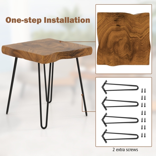 Topbuy 1PC/2PCS 16" × 16" Solid Teak Wood Side Table Indoor Outdoor Square Side Table w/ Metal Legs Solid Wood Patio Table Home End Table