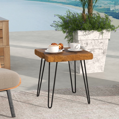 Topbuy 1PC/2PCS 16" × 16" Solid Teak Wood Side Table Indoor Outdoor Square Side Table w/ Metal Legs Solid Wood Patio Table Home End Table