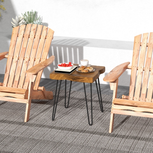 Topbuy 1PC/2PCS 16" × 16" Solid Teak Wood Side Table Indoor Outdoor Square Side Table w/ Metal Legs Solid Wood Patio Table Home End Table