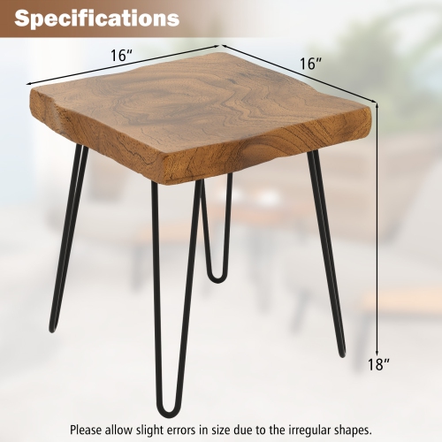 Topbuy 1PC/2PCS 16" × 16" Solid Teak Wood Side Table Indoor Outdoor Square Side Table w/ Metal Legs Solid Wood Patio Table Home End Table