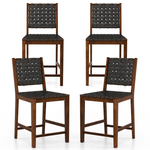 TOPBUY  Faux Leather Woven Bar Stools Set Of 2/4 24 Inch Counter Height Bar Chairs With High Backrest Footrest