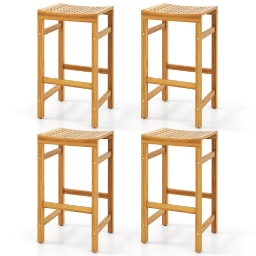 Topbuy 2/4-Pack Outdoor Bar Stools Patio Bar Stools w/ Ergonomic Seat & Comfortable Footrest Acacia Wood Bar Stools Set
