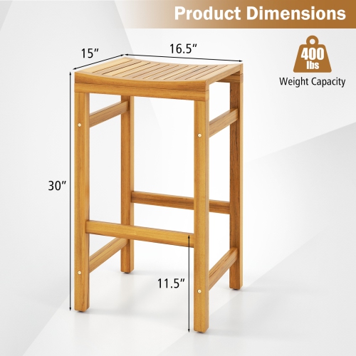 Topbuy 2/4-Pack Outdoor Bar Stools Patio Bar Stools w/ Ergonomic Seat & Comfortable Footrest Acacia Wood Bar Stools Set