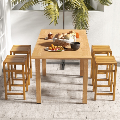 Topbuy 2/4-Pack Outdoor Bar Stools Patio Bar Stools w/ Ergonomic Seat & Comfortable Footrest Acacia Wood Bar Stools Set