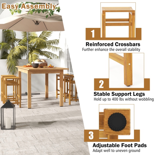 Topbuy 2/4-Pack Outdoor Bar Stools Patio Bar Stools w/ Ergonomic Seat & Comfortable Footrest Acacia Wood Bar Stools Set