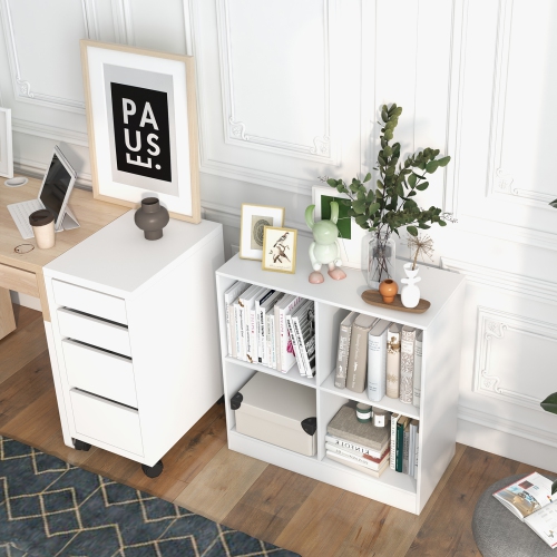 Topbuy 4-Cube Bookcase Floor Open Wooden Bookshelf with 2 Anti-Tipping Kits Modern Shelving Organizer Multipurpose Storage Cabinet Display Shelf