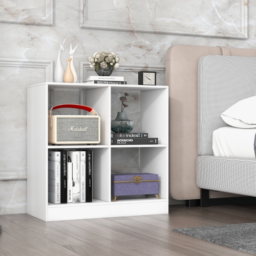 Topbuy 4-Cube Bookcase Floor Open Wooden Bookshelf with 2 Anti-Tipping Kits Modern Shelving Organizer Multipurpose Storage Cabinet Display Shelf