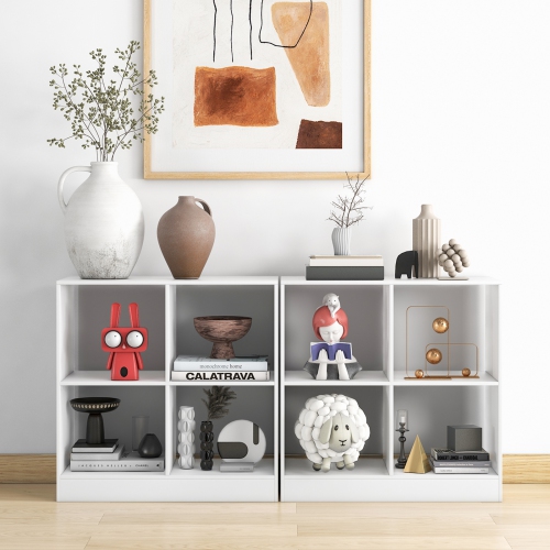 Topbuy 4-Cube Bookcase Floor Open Wooden Bookshelf with 2 Anti-Tipping Kits Modern Shelving Organizer Multipurpose Storage Cabinet Display Shelf