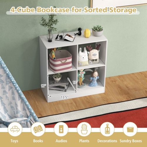 Topbuy 4-Cube Bookcase Floor Open Wooden Bookshelf with 2 Anti-Tipping Kits Modern Shelving Organizer Multipurpose Storage Cabinet Display Shelf