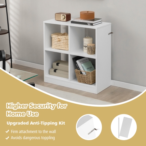 Topbuy 4-Cube Bookcase Floor Open Wooden Bookshelf with 2 Anti-Tipping Kits Modern Shelving Organizer Multipurpose Storage Cabinet Display Shelf